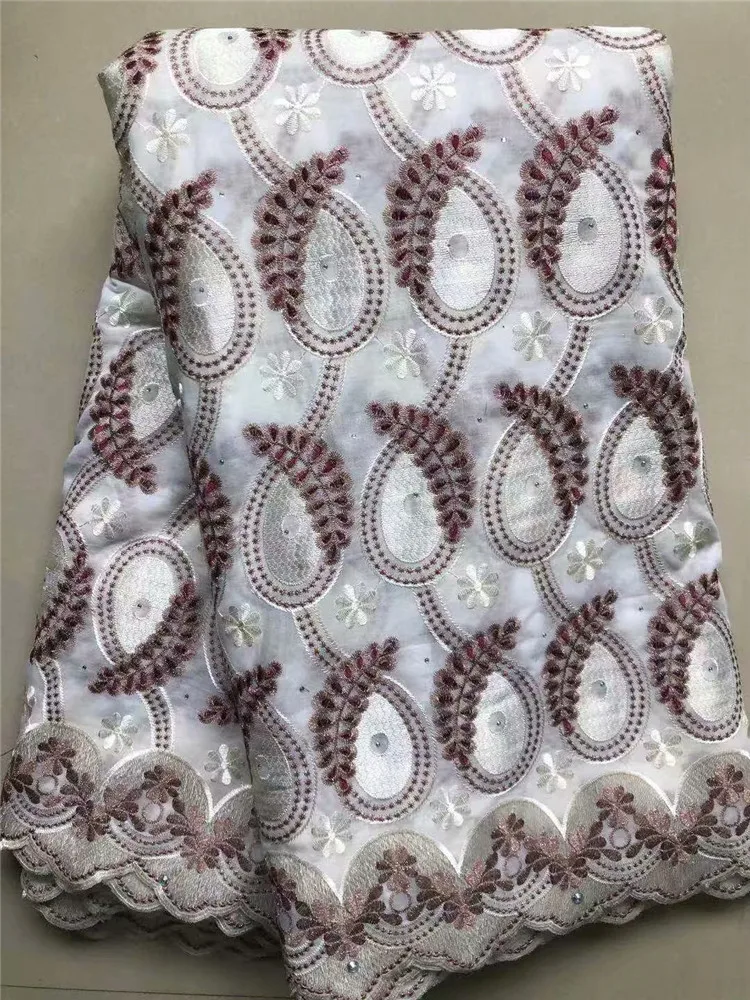 

African lace fabric with embroidery latest swiss voile Lace cotton Fabric for women dress 5yards
