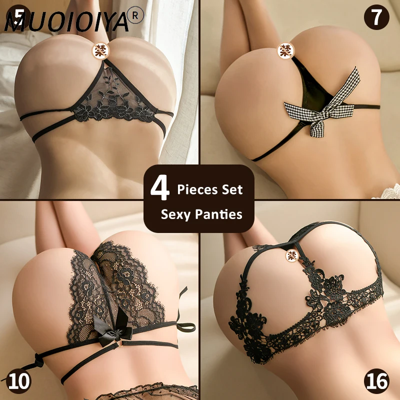 

4 шт./комплект, женские кружевные трусики-стринги с бантом
