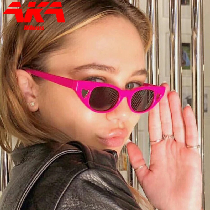 

AKAgafas Vintage Cat Eye Sunglasses Women Retro Brand Designer Heart Small Lovely Sun Glasses Narrow Eyeglasses Womens Shades