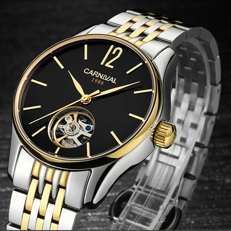 Carnival Brand Fashion Automatic Business Watch For Men Luxury Skeleton Mechanical Watches Waterproof Dress Clock Reloj Hombre enlarge