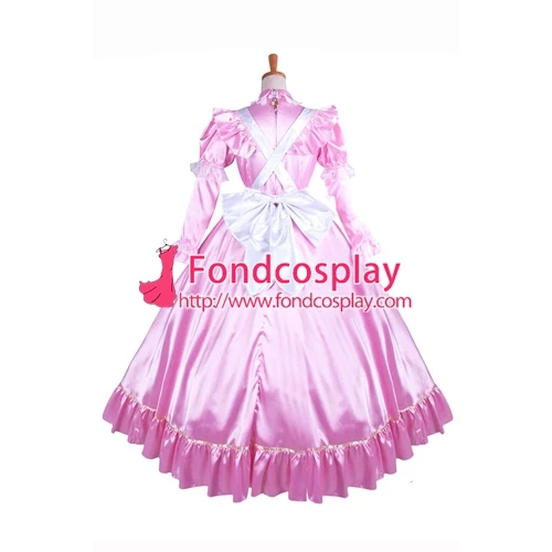 

Sissy Maid Satin Pink Dress Lockable Uniform Cosplay Costume Tailor-made[G1406]