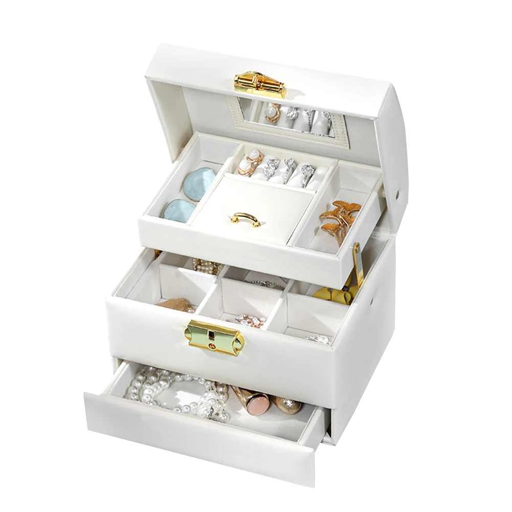 

Necklace Gift Exquisite Earring Ring Automatic Portable Jewelry Box Storage Display 3 Layers With Mirror Large Desktop Organizer