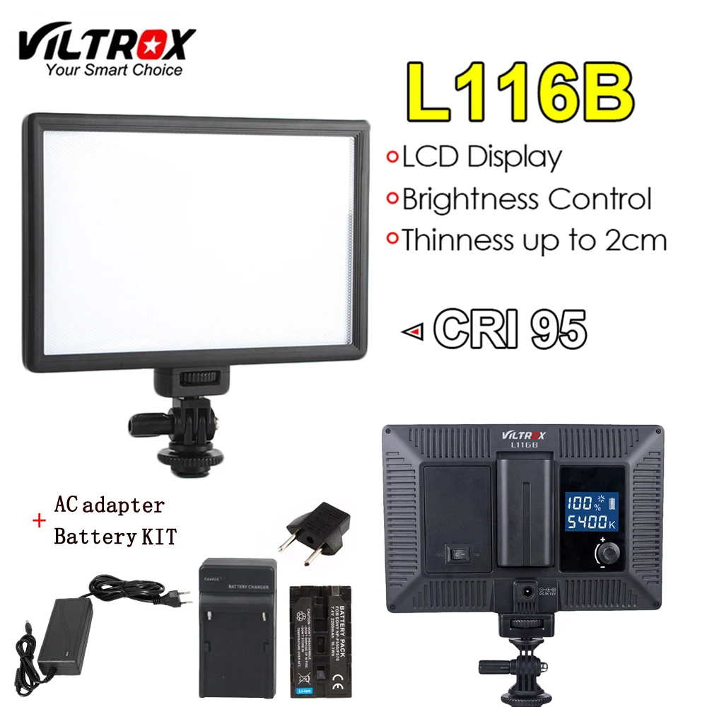 Viltrox L116B камера Супер тонкий ЖК-дисплей диммируемая студийная Светодиодная лампа для освещения видео панель для камеры DV видеокамеры DSLR - Цвет: L116B KIT