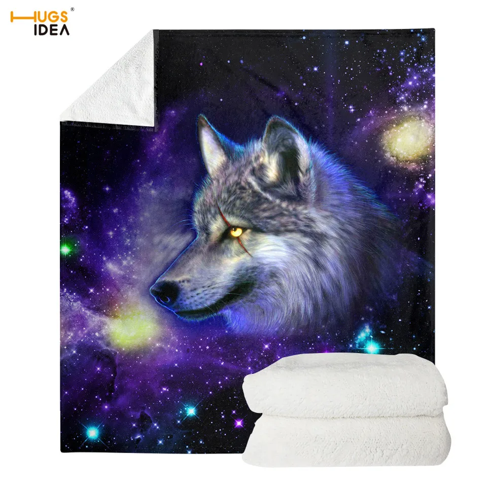 

HUGSIDEA Soft Flannel Fleece Blanket Galaxy Star Wolf Print Light Weight Couch Warm Blanket Yoga/gym Blanket Skull Space Bedding