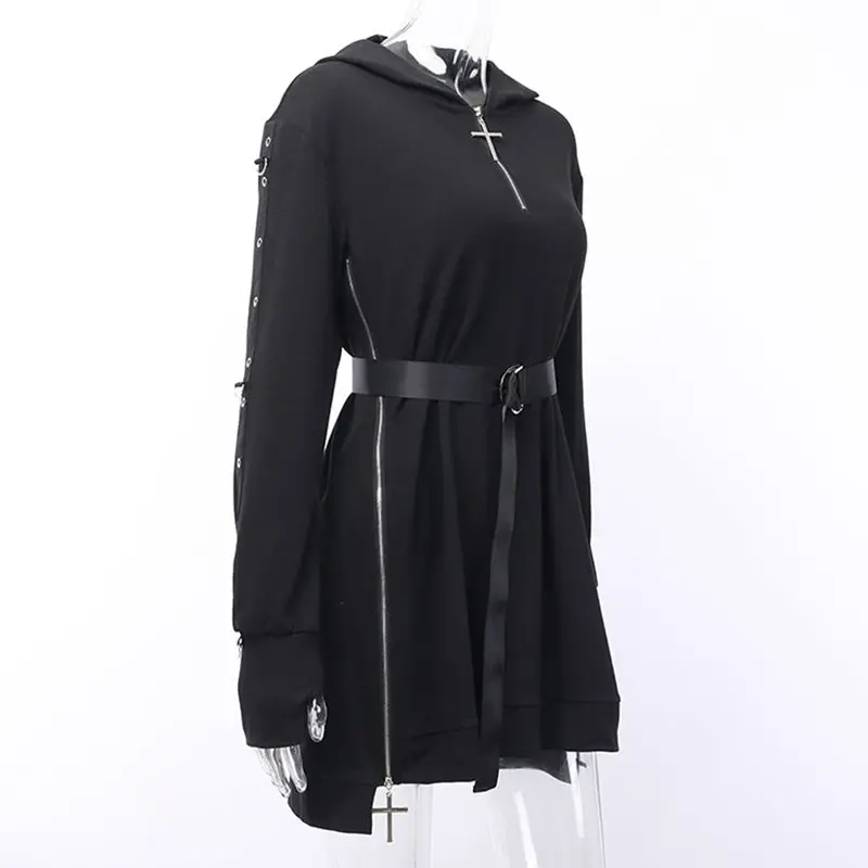 Готическая негабаритная толстовка с капюшоном для женщин поясом свободная