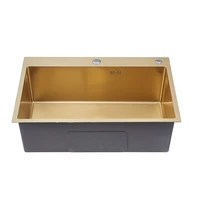 53x43 cm 304 stainless steel single bowl gold kitchen sinks above counter or udermount sink vegetable washing basin sinks