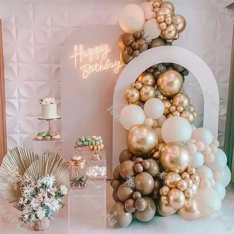 Guirnalda de globos de caf&eacute; verde polvoriento, decoraci&oacute;n de boda, Kit de arco de globos de arena blanca y dorada cromada, Decoraci&oacute;n de cumplea&ntilde;os para Baby Shower-0