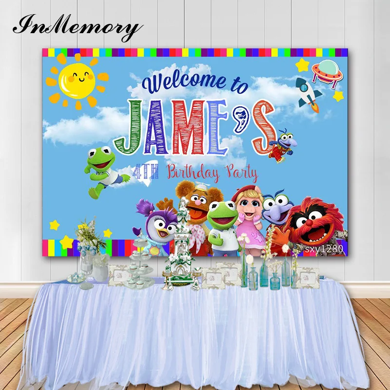 InMemory голубое небо белые облака солнце Улица Сезам фон для вечерние на заказ