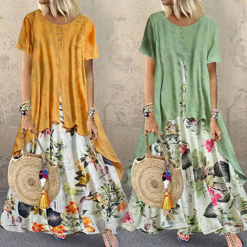 Женское Повседневное платье туника с цветочным принтом Boho летнее Свободное