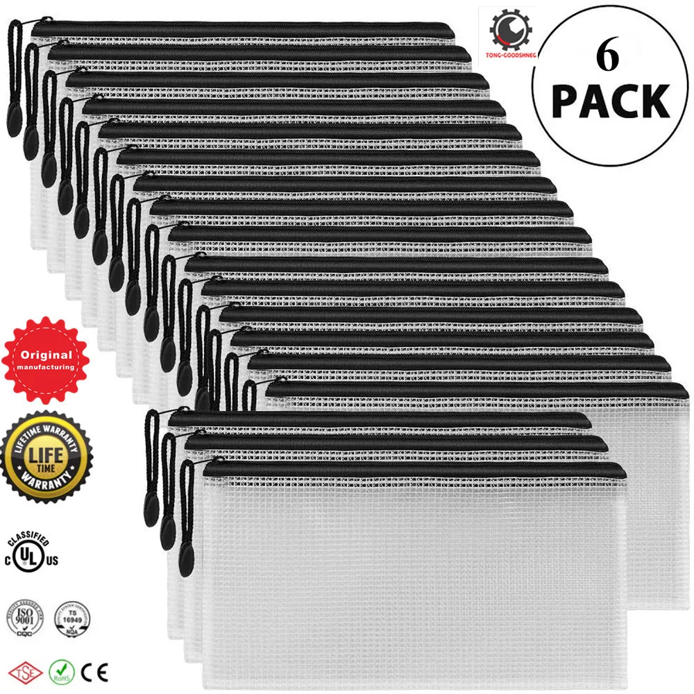 

6Pack,File Pockets Mesh Zipper Durable Material Zipper File Folder Bag,Travel Storage, Bills, Accessories Organizing Storage