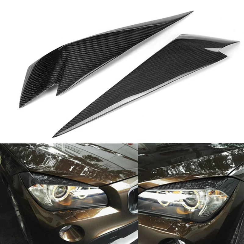 1Pair Carbon Fiber Headlight Eyebrows Cover Eyelids Trim For Bmw X1 E84 2009-2014 Car Styling Front |
