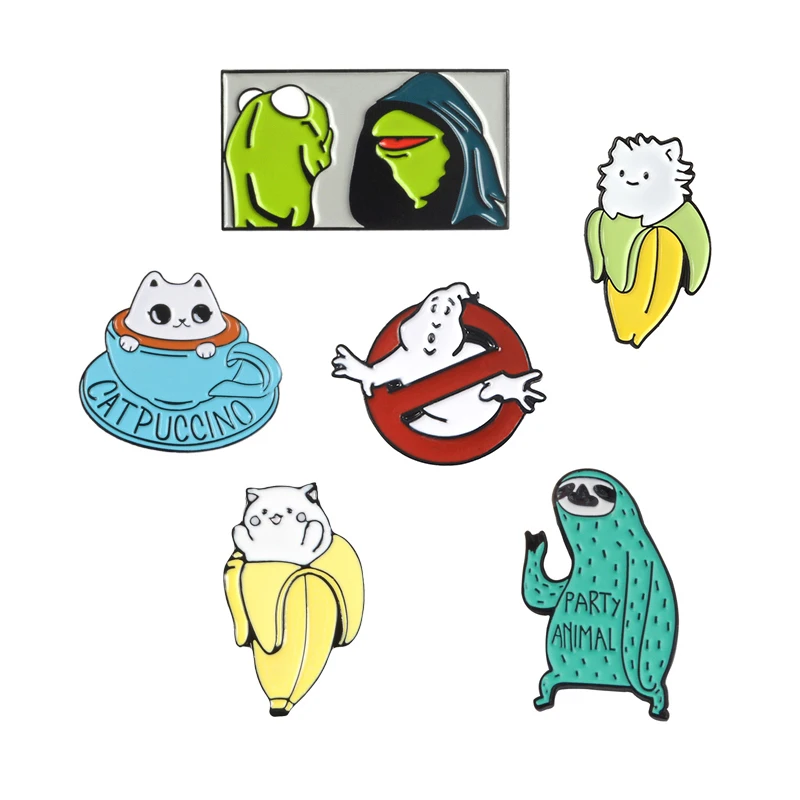 

New Frog Sloth Cat Enamel Pin Cartoon Cute Animal Brooch Collection Metal Brooches Badge for Bag Lapel for Women Jewelry Gifts