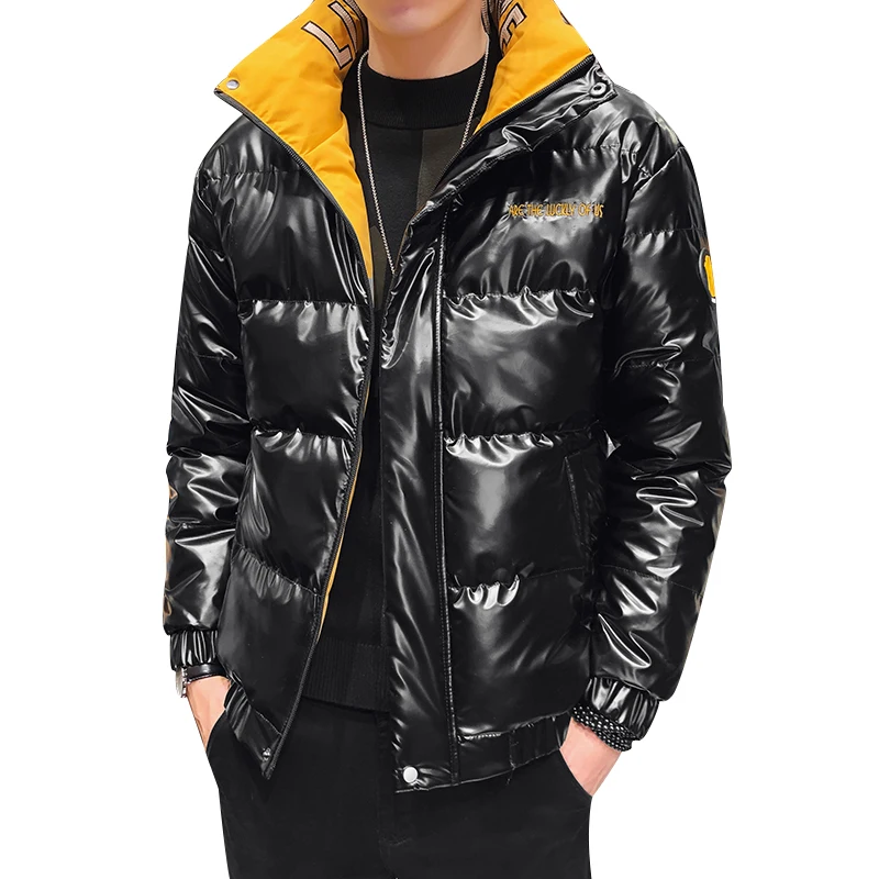 

Shiny Men's Jacket Coats New Winter Men Short Thick Cotton Coat Jacket Fashion Stand Collar Slim Clothes Winter Parka Coat Men