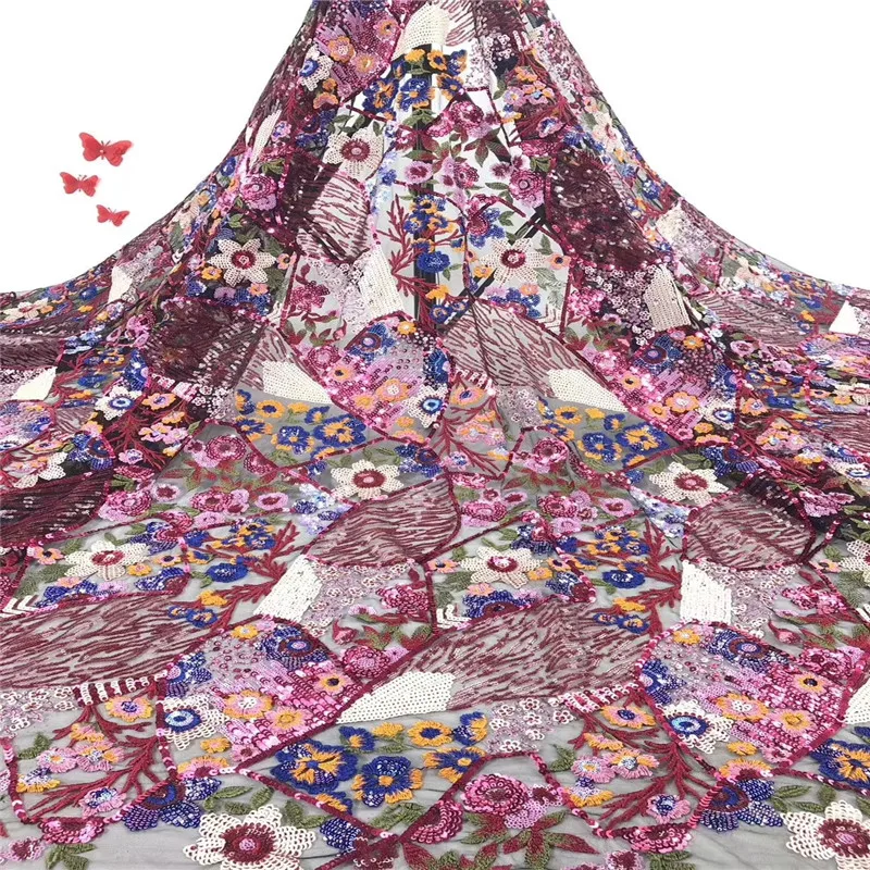 

African Sequins Lace Fabric 2019 High Quality Lace Material Pink French Lace Fabric Nigerian Tulle Mesh Lace Fabrics