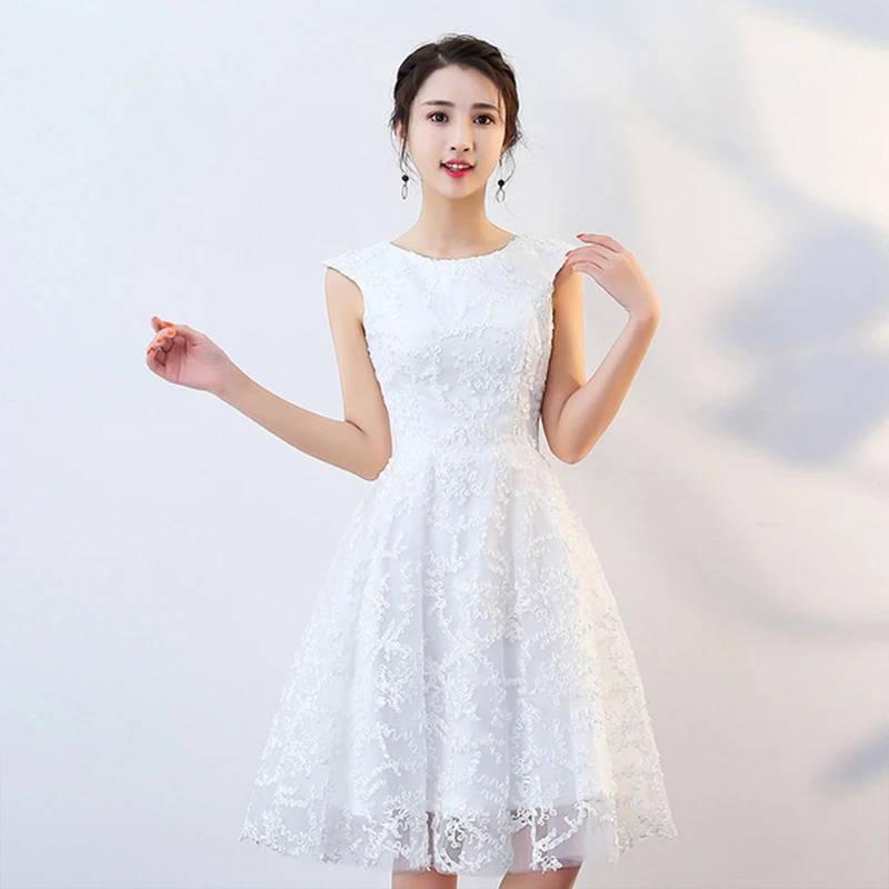 Женское короткое вечернее платье белое для подружки невесты шоппинга вечерние