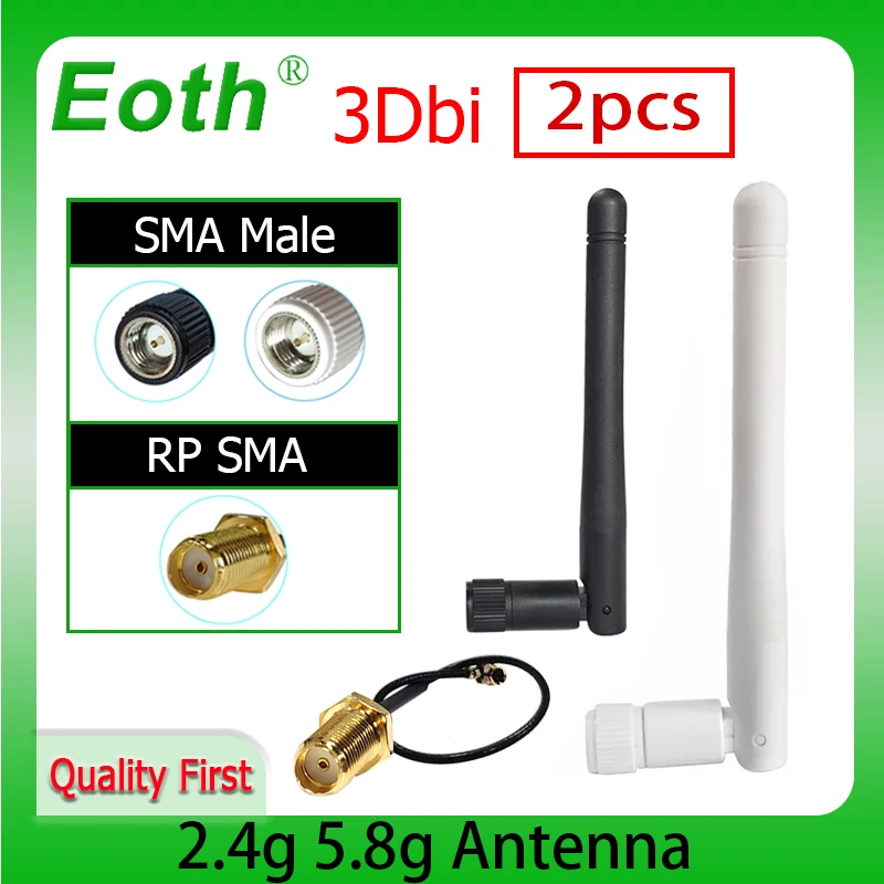 Фото Eoth 2 шт. 4g 5 8g wifi антенна роутер 4 ГГц 8 3dBi ipex1 RP-SMA sma Мужской двухдиапазонный белый