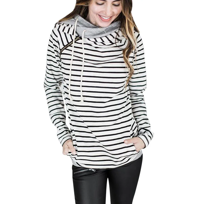 Женская толстовка в полоску на осень и зиму с капюшоном пуловер 2020 размера плюс