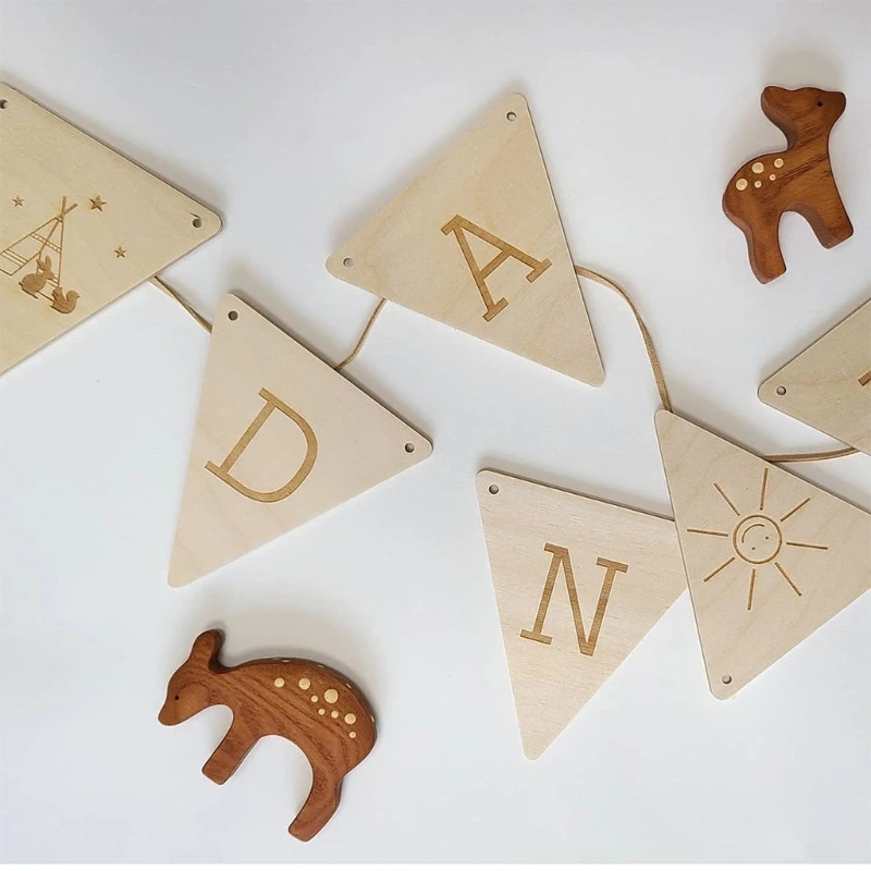 Juego de etiquetas de madera Natural con cuerda para decoraci&oacute;n de habitaci&oacute;n de ni&ntilde;os, cartel colgante con letras de tilo, decoraci&oacute;n de habitaci&oacute;n de beb&eacute;, fotograf&iacute;a de cumplea&ntilde;os, 1 Set-2