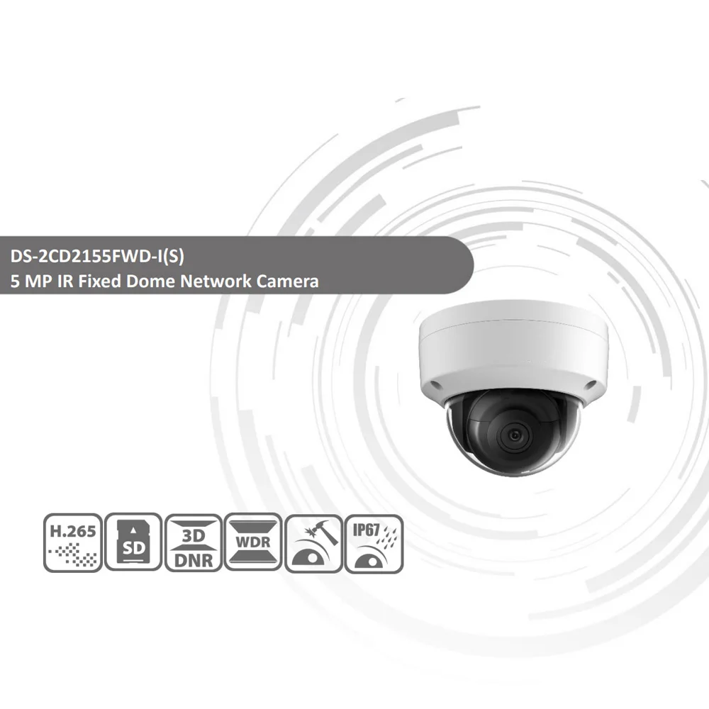 Hikvision DS 2CD2155FWD I POE камера видеонаблюдения 5MP IR Сетевая купольная 30 м IP67 IK10 H.265 + слот