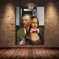 funny art van gogh and mona lisa canvas posters and print abstract famous oil paintings canvas wall pictures for home unframed