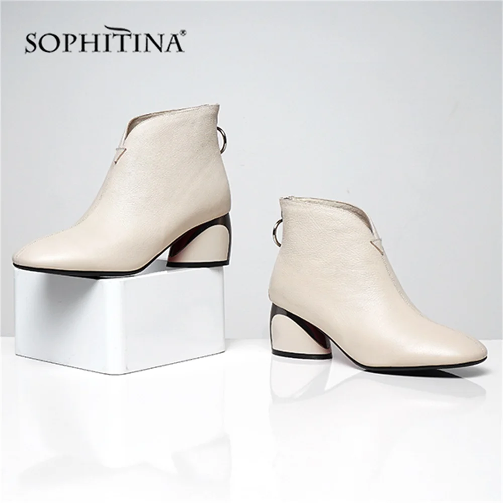 SOPHITINA модные ботинки на молнии удобные женские из коровьей кожи с круглым носком