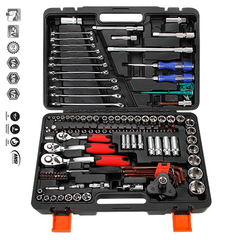 

121PCS 1/2"3/8"1/4Inch 72T Quick Release Ratchet Kit,Home/Auto Repair Tools,Screwdriver,Bit,Extension Bar,Wrench Socket Tool