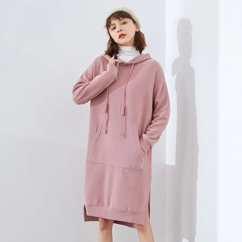 

WenQing Long Hooded Sweater Dress Sweatshirt Dress Lady Pullover Sexy Casual Women's Clothing Spring and Autumn Elegant Pullover