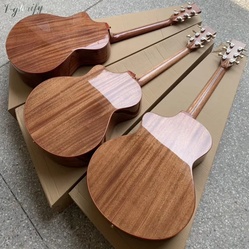 Полная твердая Акустическая гитара из дерева sapele 40 дюймов, глянцевая 6 струнная народная гитара с твердой еловой древесиной, высокое качество