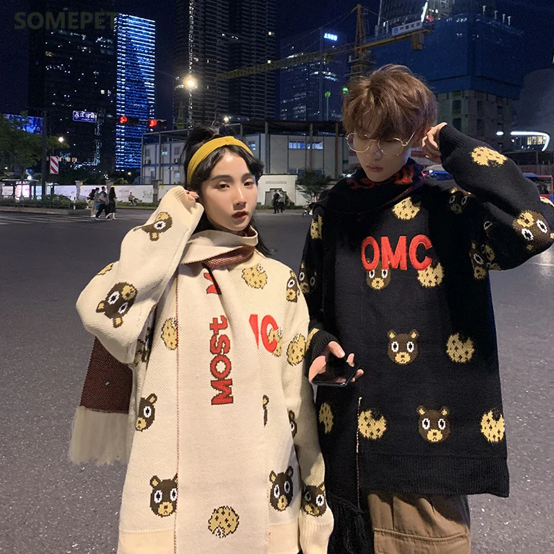 

Oversized Sweater Ins Korean The Trend Loose Hedging Thickened Autumn and Winter Couples Wear Outside Sweater pullover
