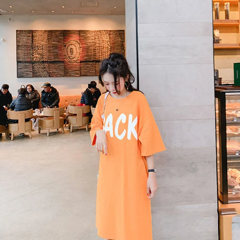 Летняя длинная футболка с коротким рукавом Женская Корейская версия свободная