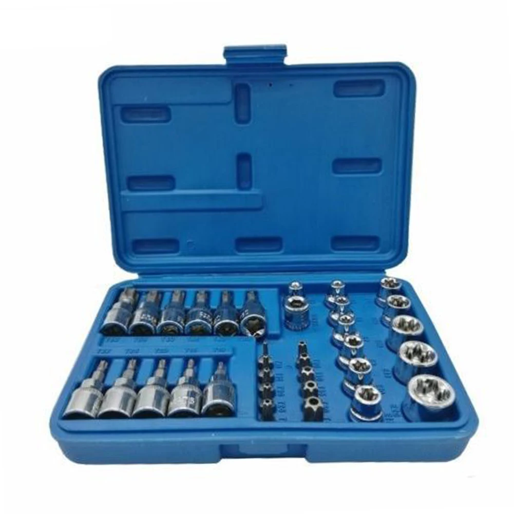 

34Pcs/Set Male Female Pentalobe Star Socket Bit Set for Torx/Star/E Bits Tools will offer you much convenience to use