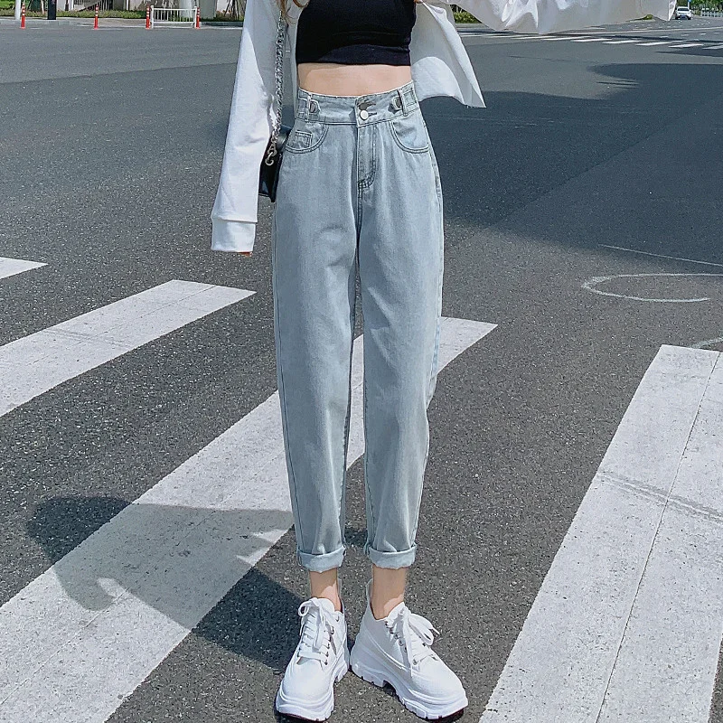 

Женские джинсы коллекции Лето 2021 года, свободные прямые обтягивающие джинсы с высокой талией и редисом длиной до щиколотки