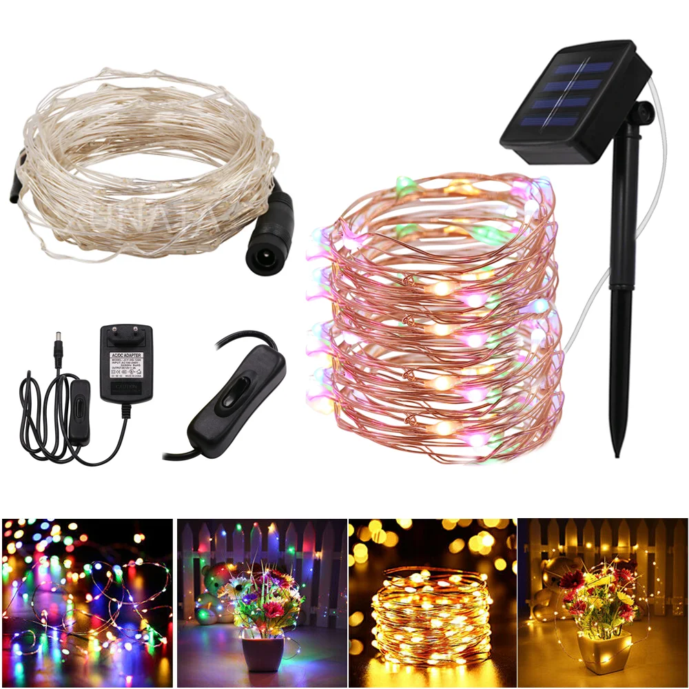 

New year Solar Lamp 10m 20m 30m Outdoor LED String lights Copper Wire Christmas Garlands Fairy Lights Holiday Christmas Light