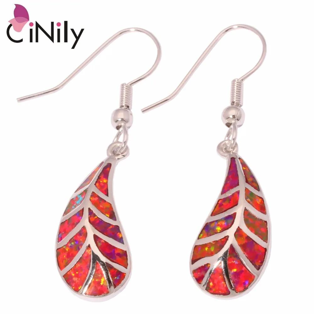 

CiNily Created Red Fire Opal Silver Plated Earrings Wholesale Hot Sell Party for Women Jewelry Dangle Earrings 1 5/8" OH3481