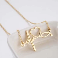 2021 wholesale stainless steel heartbeat love cardiogram necklace jewelry heart beat ecg necklaces for women doctor nurse gift