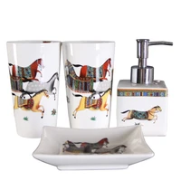 bathroom accessories set ceramic soap dispenser toothbrush holder gargle cup dish with bamboo tray wedding birthday gifts