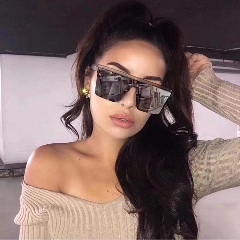Новые Черные Квадратные Солнцезащитные очки для женщин в большой оправе модные зеркальные солнцезащитные очки в стиле ретро женские бренд...