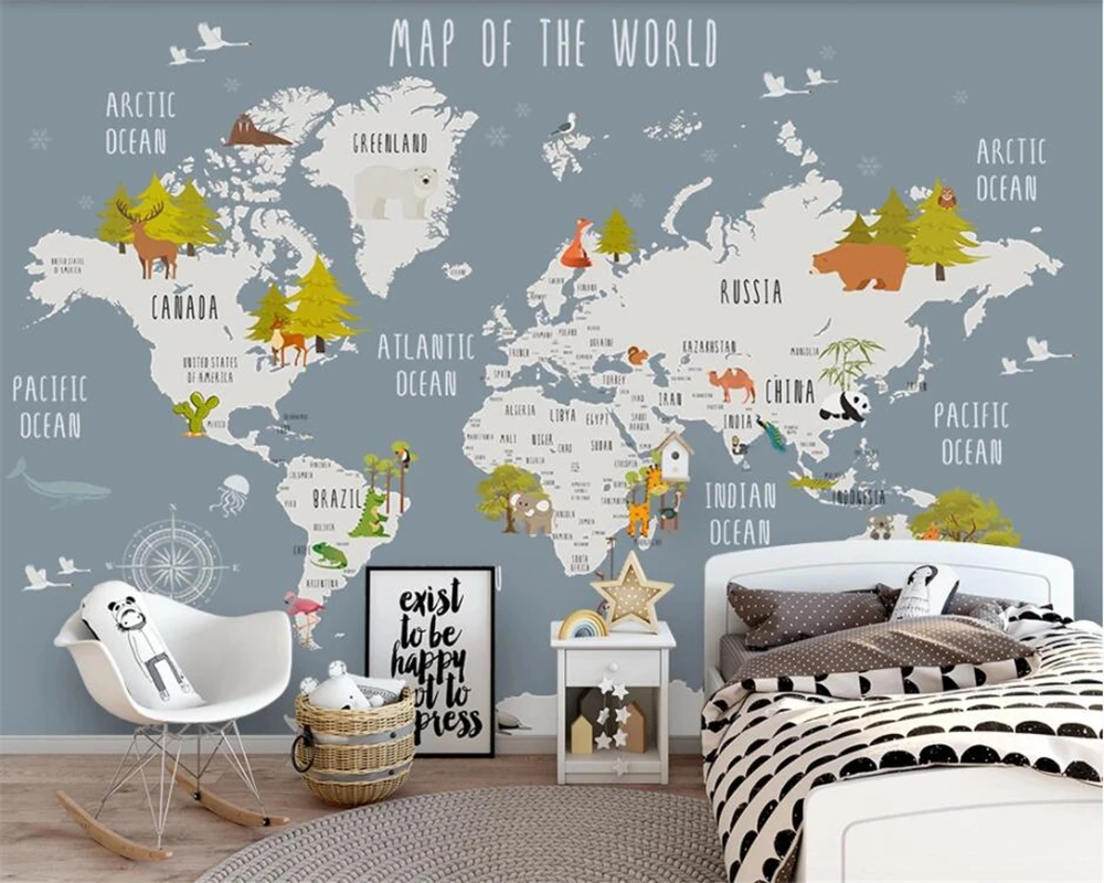 

beibehang papel de parede Custom wallpaper 3d mural cartoon world map background wall papers home decor papel de parede