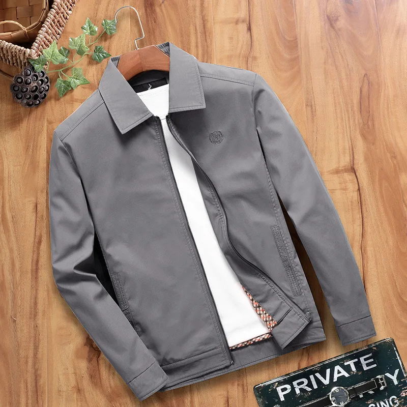 

018 new Lapel middle aged men's coat thin cotton father's jacket leisure middle aged and elderly