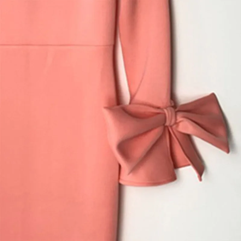 

Women Bodycon Party Dress Hollow Out Shoulder Ruffles Long Sleeves with Bowtie Elegant Dresses Slim Dating Robes Female Dress