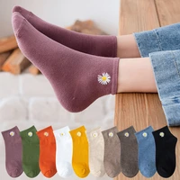 womens socks summer thin socks fashion solid color candy socks daisy embroidery cotton socks