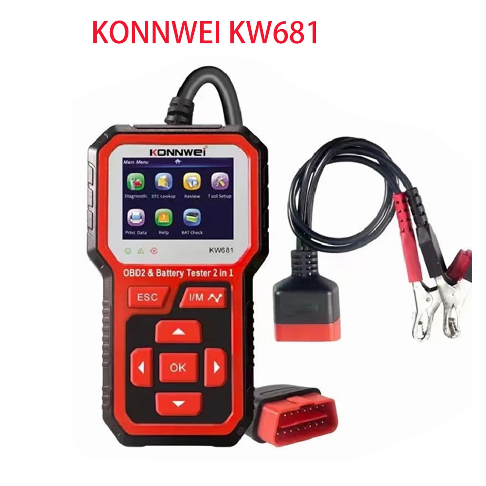 

KONNWEI KW681 6V-12V OBD2 Code Reader Auto Scanner + Battery Tester 2 In 1 Car Diagnostic Tool Battery Analyzer Multi-Language