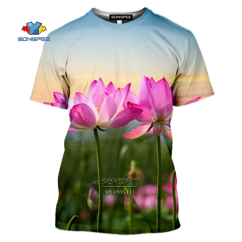 

SONSPEE Lotus Flowers Men's T-shirt 3D Print Bud T shirt Casual Summer Shirt Gym Harajuku Tee Tops Hip Hop Clothes Streetwear