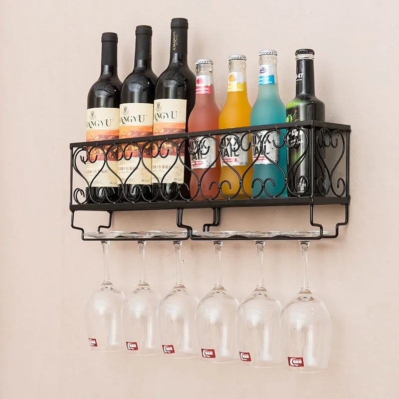 

Vintage Wine Glass Hanging Rack,Wall Mounted Wine Floating Shelf Bottle Shelves, Iron Upside Down Stemware Goblet Holder