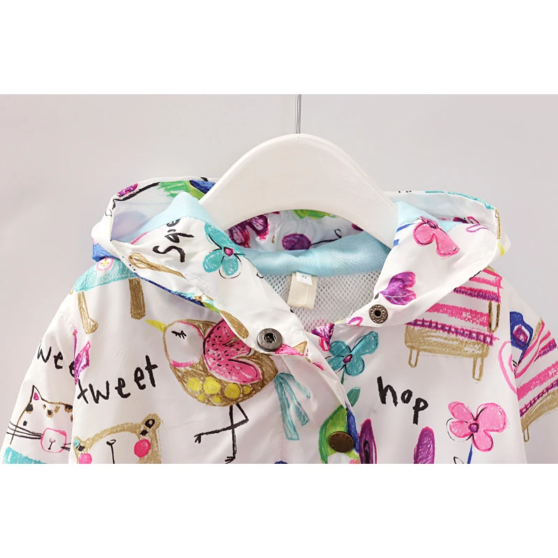 New Spring Girls Jackets Cute Graffiti Zipper Hooded Outerwear For Hand Painted Kids Sunscreen Toddler Clothes | Детская одежда и