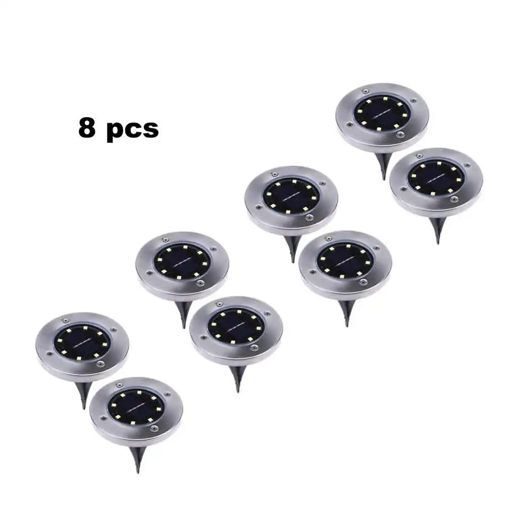 

2-8pcs 8 led Solar Power Disk Lights Buried Light Outdoor Under Ground Waterproof Lamp LED Buried lamps for Garden Lawn Yard sma