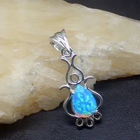 gemstonefactory jewelry big promotion 925 silver mystical unique blue opal perfect women ladies gifts necklace pendant 1193