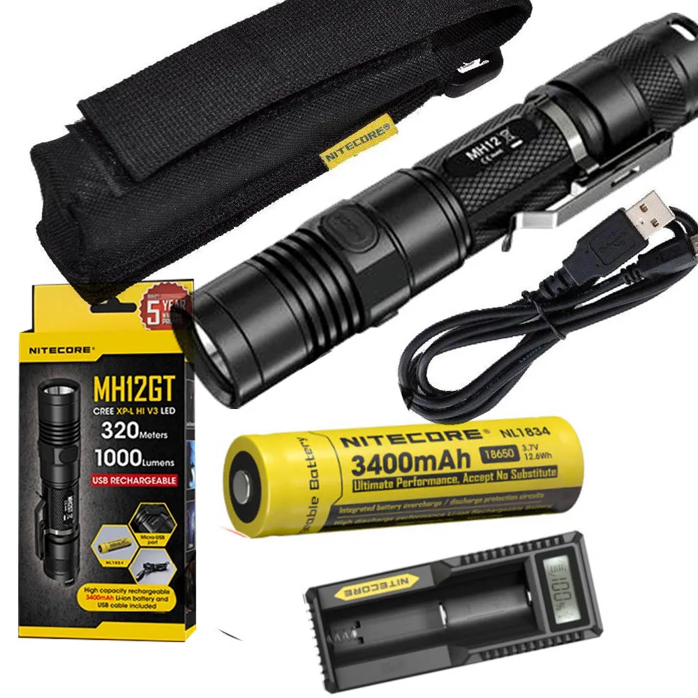 MH12GT NL1834 UM10 NITECORE MH12GT 1000 люмен светодиодный 18650 3400 мАч аккумулятор USB Перезаряжаемый Фонарик поисково-спасательный портативный фонарь - Испускаемый цвет: MH12GT NL1834 UM10