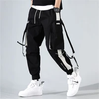 mens cargo pants hip hop pockets joggers streetwear casual men pants ribbons patchwork clothes spring autumn new loose trousers
