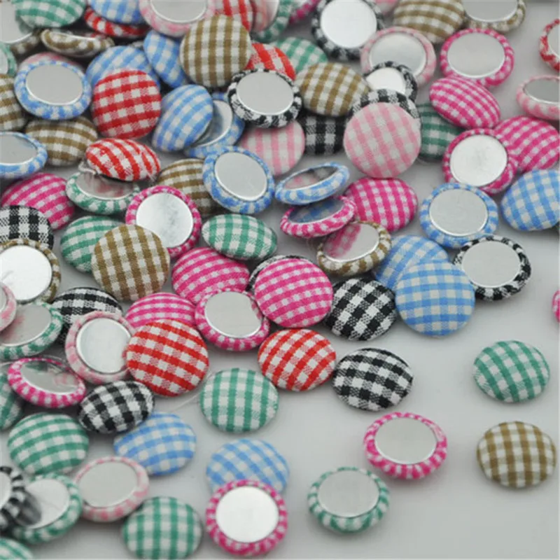 100 шт 13 мм круглая клетчатая ткань покрытая пуговицей с плоской задней частью